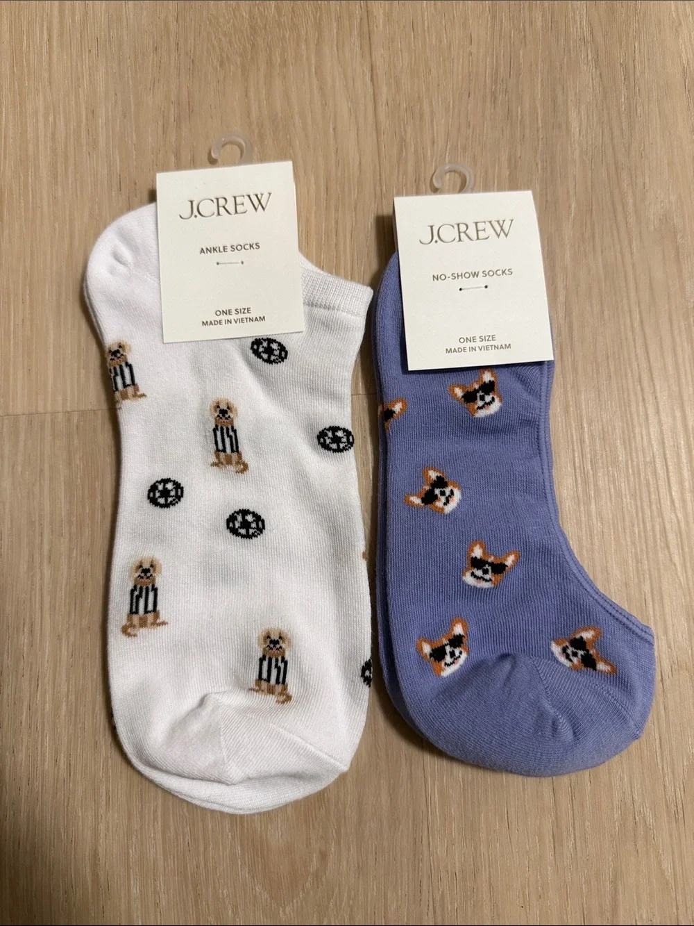 J. Crew White Ankle & Lavender No-Show Dog Motif Socks